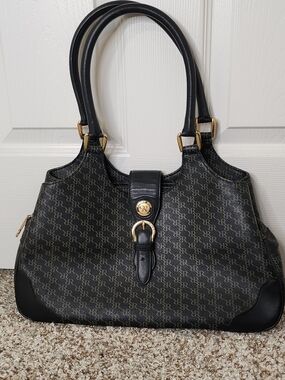 Rioni Moda Italia Signature Black Monogram Buckle Satchel